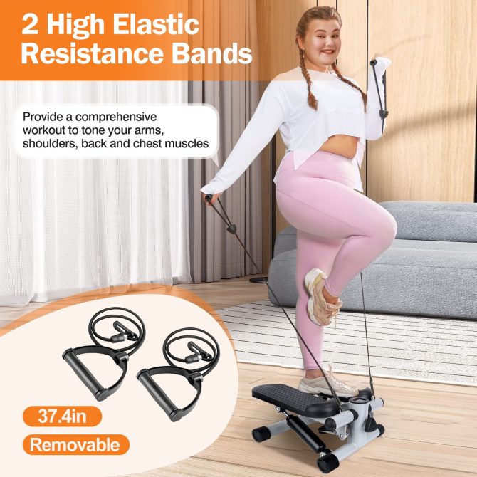 Stepper for Exercise Mini Fitness Stepper with 2 Resistance Bands LCD Monitor Max 330.7LBS Load Stair Stepper Quiet Stepper - Image 6