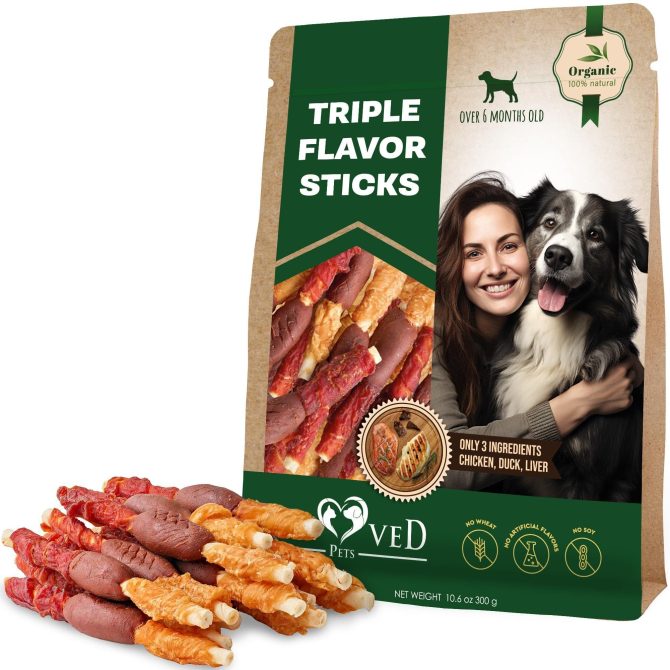 Triple Flavor Dog Rawhide Treats Duck Chicken Human Grade Meat Natural Organic Pet Dried Snacks Grain Free Long Lasting Chews for Large Small Dogs Best Sticks for Healthy Teeth - Image 2