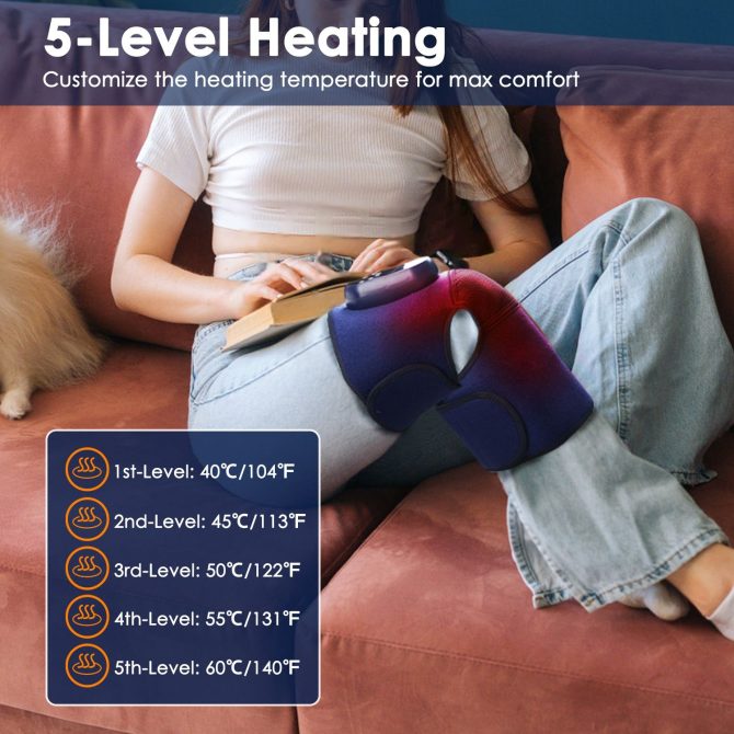 Cordless Knee Massager Heated Knee Brace Wrap Electric Knee Heating Pad with 5-Level Heating 3-Level Vibration 3-Mode & 3-Level Air Compression - Image 3