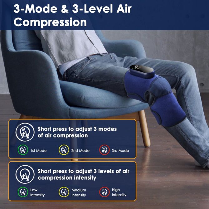 Cordless Knee Massager Heated Knee Brace Wrap Electric Knee Heating Pad with 5-Level Heating 3-Level Vibration 3-Mode & 3-Level Air Compression - Image 4