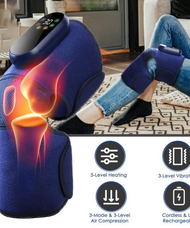Cordless Knee Massager Heated Knee Brace Wrap Electric Knee Heating Pad with 5-Level Heating 3-Level Vibration 3-Mode & 3-Level Air Compression