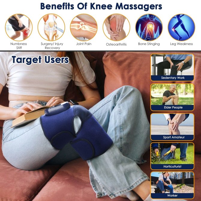 Cordless Knee Massager Heated Knee Brace Wrap Electric Knee Heating Pad with 5-Level Heating 3-Level Vibration 3-Mode & 3-Level Air Compression - Image 7