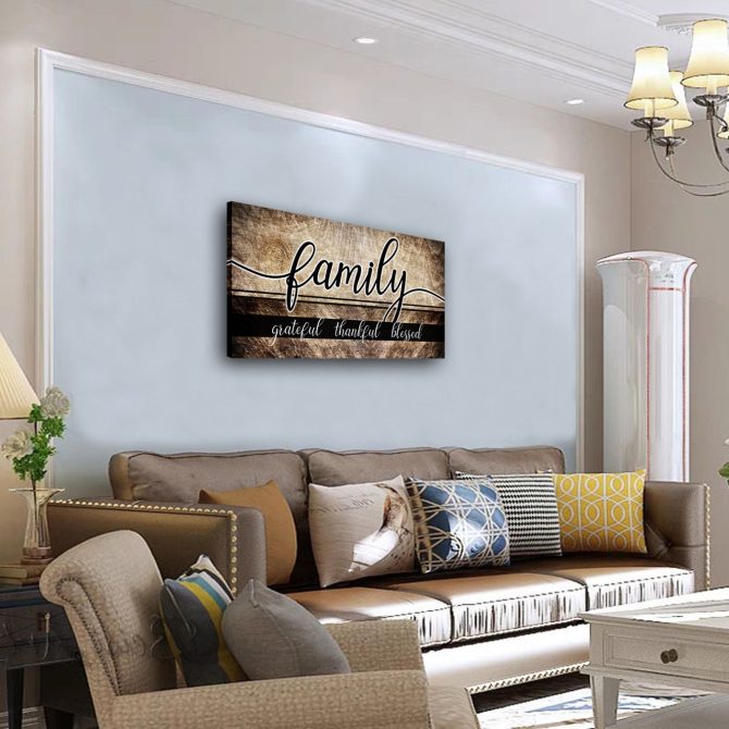 Canvas Wall Art for Living Room,Family Wall Art,Family Grateful Thankful Blessed Wall Decor,Family Quotes Canvas Prints Painting Framed Artwork Picture for Dining Room Bedroom Home Decoration 20"x40" - Image 2