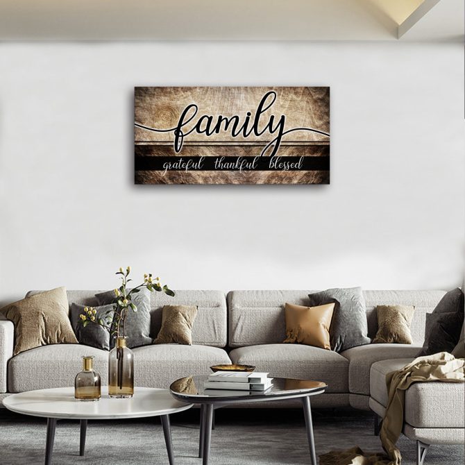 Canvas Wall Art for Living Room,Family Wall Art,Family Grateful Thankful Blessed Wall Decor,Family Quotes Canvas Prints Painting Framed Artwork Picture for Dining Room Bedroom Home Decoration 20"x40" - Image 3
