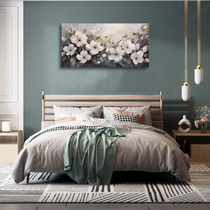 Large Flower Painting Wall Art for Living Room White Flower Picture Wall Decor for Bedroom Gold Leaf Floral Wall Art Prints Framed Artwork for Bathroom Office Home Decor Ready to Hang 20"x40" - Image 3