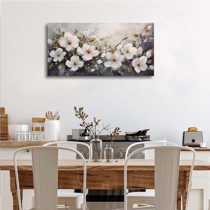 Large Flower Painting Wall Art for Living Room White Flower Picture Wall Decor for Bedroom Gold Leaf Floral Wall Art Prints Framed Artwork for Bathroom Office Home Decor Ready to Hang 20"x40" - Image 4