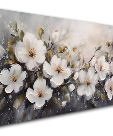 Large Flower Painting Wall Art for Living Room White Flower Picture Wall Decor for Bedroom Gold Leaf Floral Wall Art Prints Framed Artwork for Bathroom Office Home Decor Ready to Hang 20"x40"