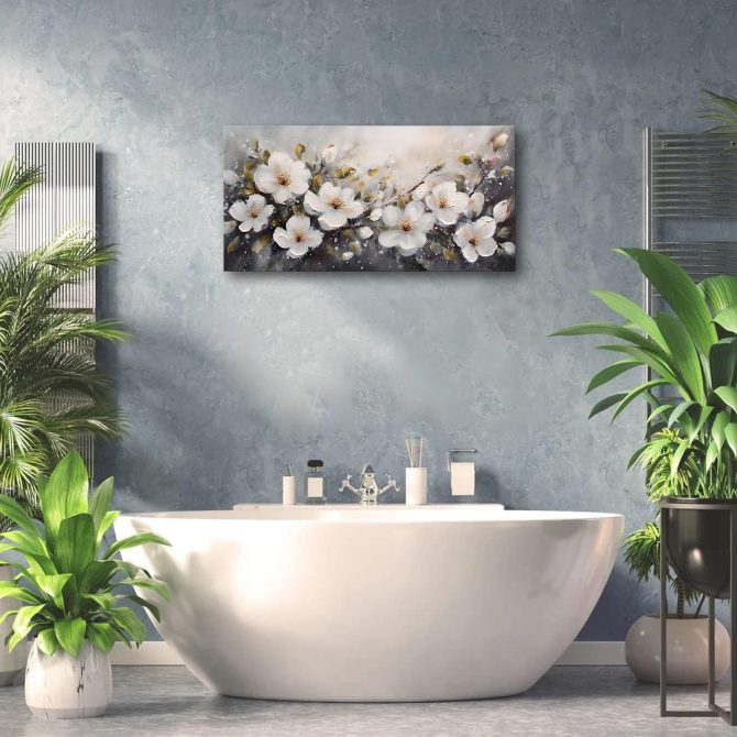 Large Flower Painting Wall Art for Living Room White Flower Picture Wall Decor for Bedroom Gold Leaf Floral Wall Art Prints Framed Artwork for Bathroom Office Home Decor Ready to Hang 20"x40" - Image 5