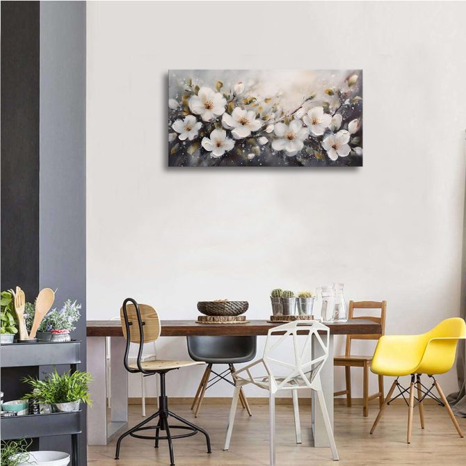 Large Flower Painting Wall Art for Living Room White Flower Picture Wall Decor for Bedroom Gold Leaf Floral Wall Art Prints Framed Artwork for Bathroom Office Home Decor Ready to Hang 20"x40" - Image 6