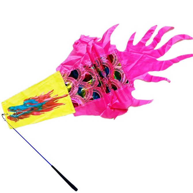 9.8 FT Holographic Dragon Dance Ribbon Streamer Kit, Rainbow Winged Vibrant Dragon Dance Ribbon Poi with Fiberglass Wand for Outdoor Fitness Party Stage Performance Prop Set - Image 3