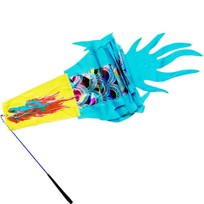 9.8 FT Holographic Dragon Dance Ribbon Streamer Kit, Rainbow Winged Vibrant Dragon Dance Ribbon Poi with Fiberglass Wand for Outdoor Fitness Party Stage Performance Prop Set - Image 2