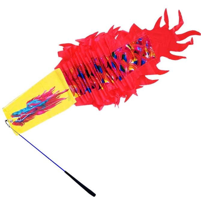 9.8 FT Holographic Dragon Dance Ribbon Streamer Kit, Rainbow Winged Vibrant Dragon Dance Ribbon Poi with Fiberglass Wand for Outdoor Fitness Party Stage Performance Prop Set