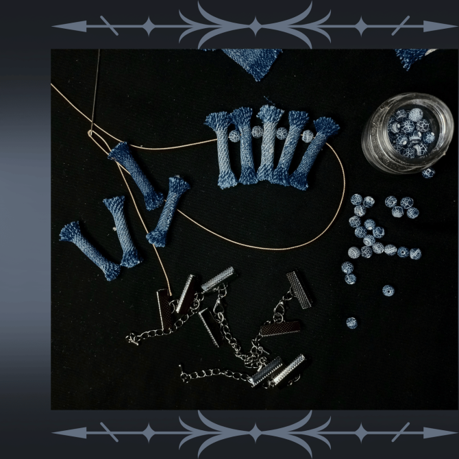 Denim Necklace with Denim tribal Bracelet, Boho Tribal Denim Necklace and bracelet set, 2 Piece jewelry Set, tribal denim lava stone jewelry set - Image 4