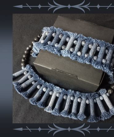 Denim Necklace with Denim tribal Bracelet, Boho Tribal Denim Necklace and bracelet set, 2 Piece jewelry Set, tribal denim lava stone jewelry set