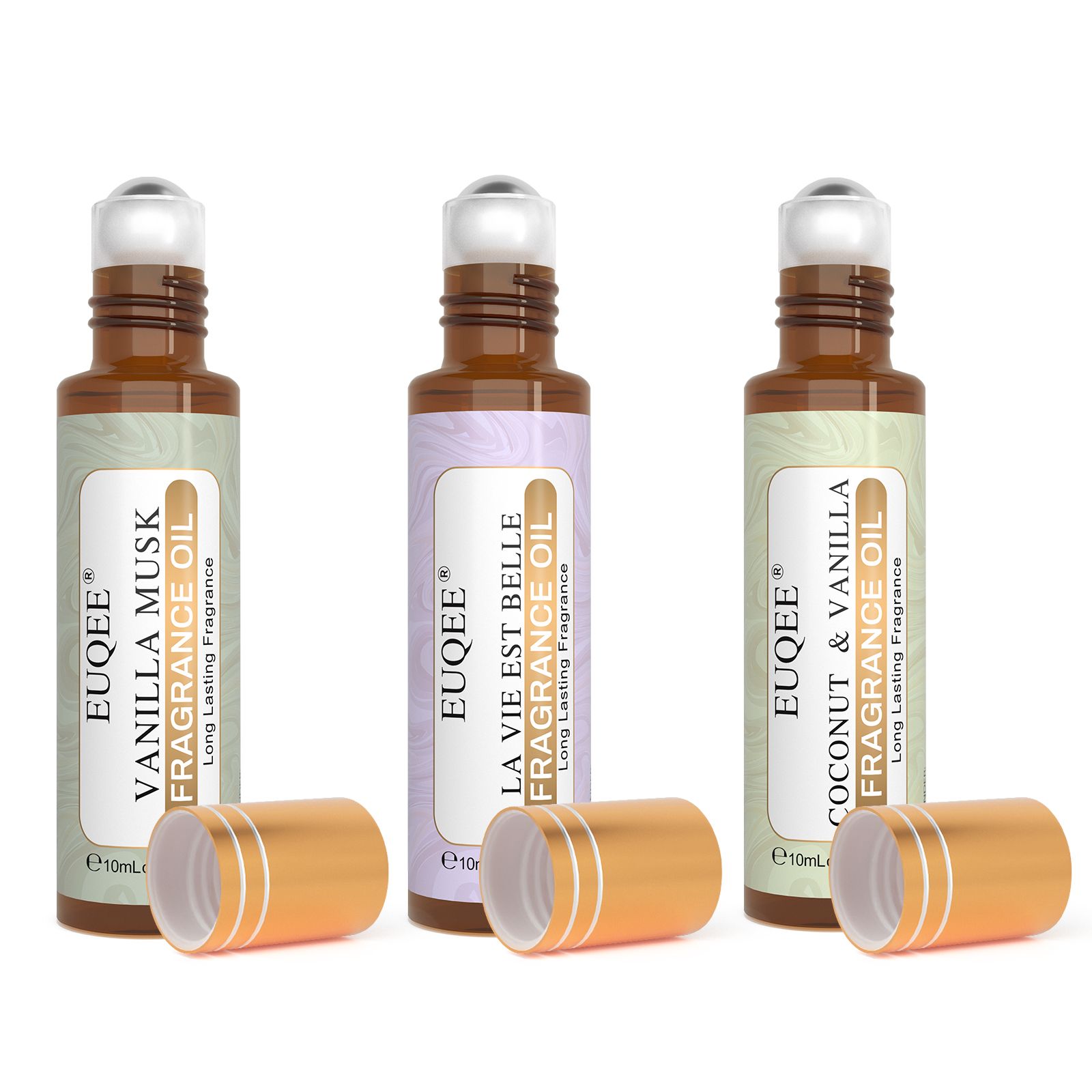 EUQEE 10ml Roll-On Fragrance Oil for Skin Sea Breeze White Musk Coconut & Vanilla Bubble Gum Green Tea Long Lasting Scent - Image 9