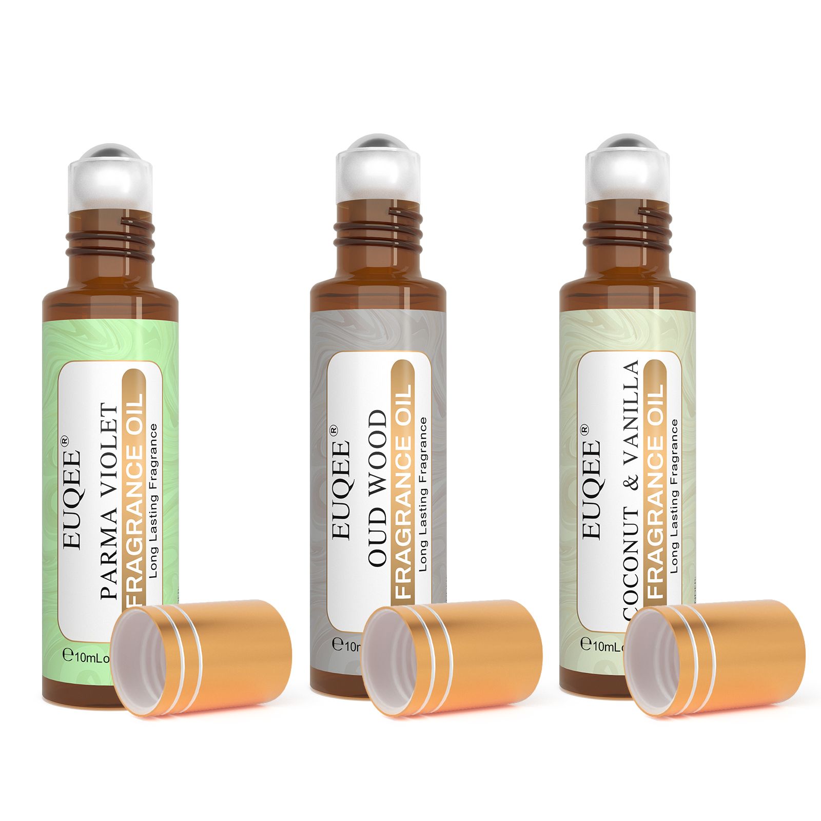 EUQEE 10ml Roll-On Fragrance Oil for Skin Sea Breeze White Musk Coconut & Vanilla Bubble Gum Green Tea Long Lasting Scent - Image 3