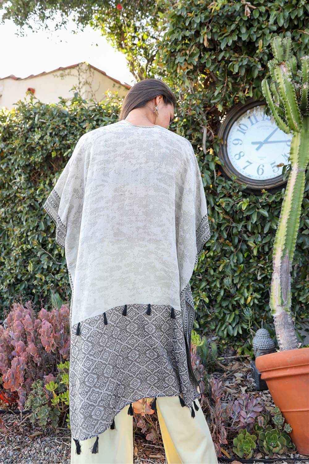 Tropical Leaves Draped Sleeve Kimono - Image 2