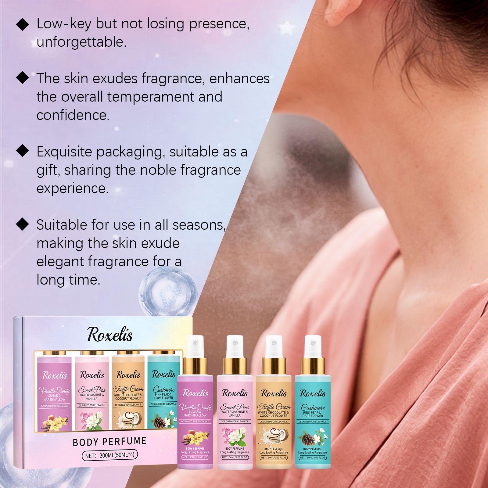 Roxelis Body Fragrance Spray Set - Long-Lasting Fresh Fragrance and Elegant Body Spray Set with Fruity Notes - Image 3