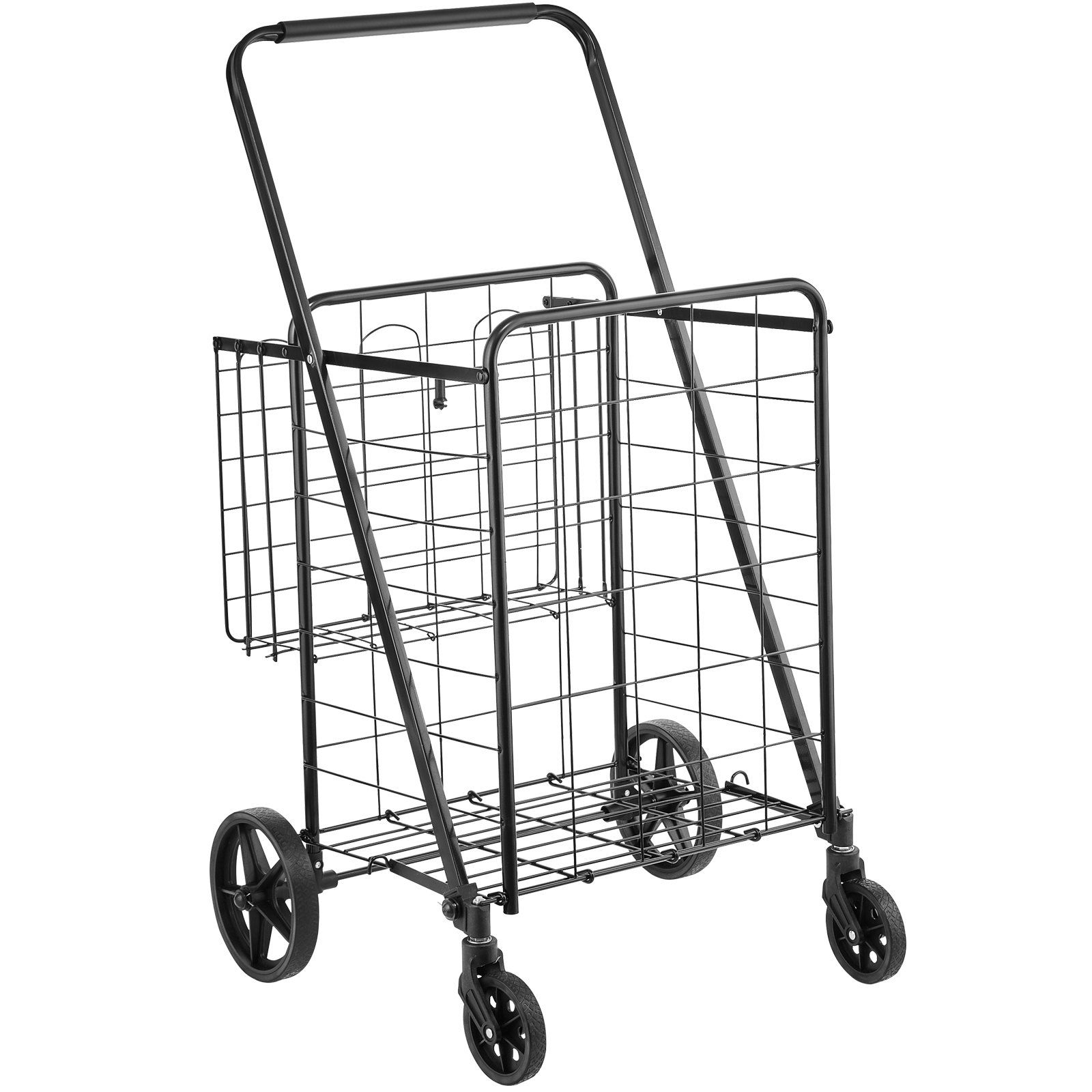VEVOR Folding Shopping Cart, Jumbo Grocery Cart with Double Baskets, 360° Swivel Wheels, Heavy Duty Utility Cart, 110 LBS Large Capacity Utility Cart for Laundry, Shopping, Grocery, Luggage - Image 7