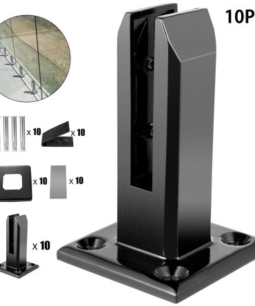 VEVOR Glass Railing Clamp 10PCS, Glass Railing 3.8x3.8x6.3 inch, Glass Clamp 304 Stainless Steel Black, Glass Railing Spigot Glass Thickness 3/10" to 1/2" Balcony, Garden, Deck Handrail, Stair