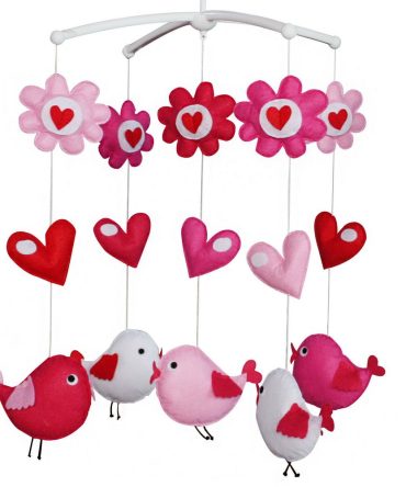 Pink Birds Flowers Hears Handmade Baby Boys Girls Musical Crib Mobile Nursery Mobile Hanging Toy