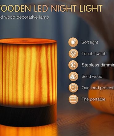 Wood Touch Ambient LED Table Lamp Rechargeable Portable Night Light Modern Cordless Table Lamps for Living Room Bedroom Bedside