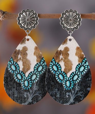 1 Pair Double Sided Drop Earrings Flower Shape Pendant Elegant Hook Earrings Vintage Style Western Vintage Cowgirl Cowboy Ear Jewelry