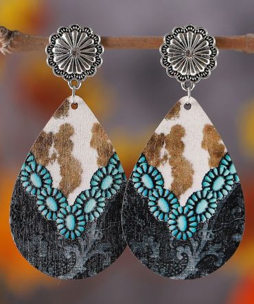 1 Pair Double Sided Drop Earrings Flower Shape Pendant Elegant Hook Earrings Vintage Style Western Vintage Cowgirl Cowboy Ear Jewelry