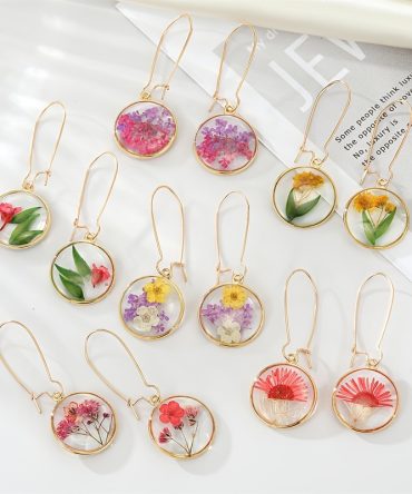 Artificial Flower Plant Drop Dangle Earrings For Women Dried Flower Leaf Pendant Ear Jewelry