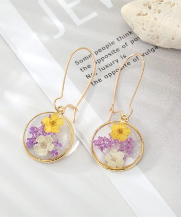 Artificial Flower Plant Drop Dangle Earrings For Women Dried Flower Leaf Pendant Ear Jewelry