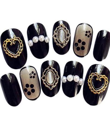 Black Beads Wedding Nail Art Decoration False Fingernails Artificial False Nails Tips Fake Nails