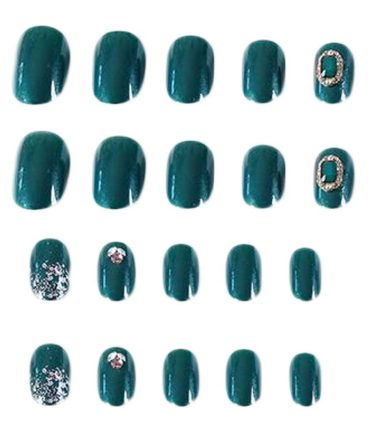 False Fingernails Artificial False Nails Tips Full Cover Wedding Bead Nail Art Decoration; Dark Green Fake Nails