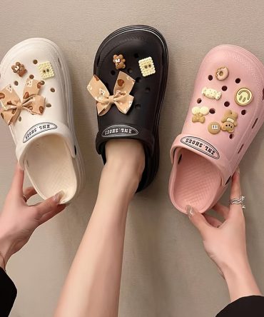 Women's Lightweight Cute Clogs; Bow Tie Decor Breathable Hollow Out Closed Toe Slippers; Women's Round Toe Slides; women's crocs