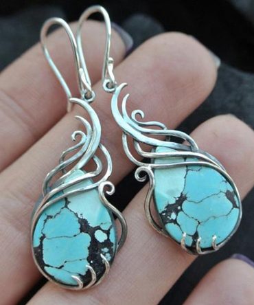 Vintage Boho Green Synthetic Gemstone Drop Earrings 925 Silver Plated Ear Decoration Jewelry
