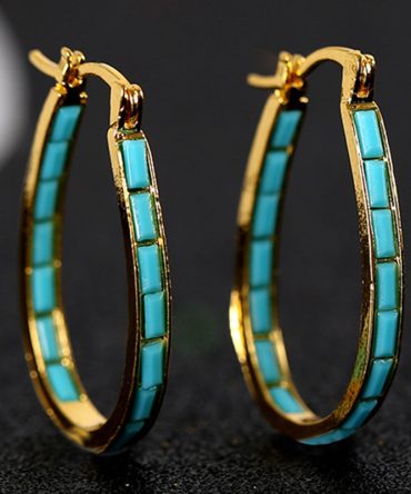 U Shape Hoop Earrings Inlaid Square Shape Synthetic Gems Fashion Piercing Earrings Jewelry 1 Pair
