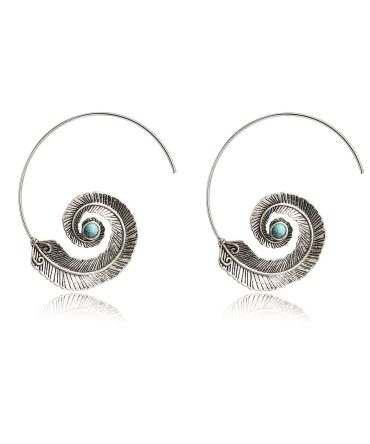 Vintage Earrings Geometric Spiral Feather Metal Engraved Pattern Earrings Boho Style Spiral Dangle Earrings For Wife And Friends
