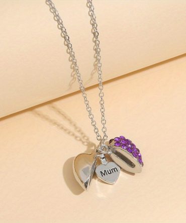 Niche Design Mother Love Heart Rhinestones Necklace, Silver Plated Jewelry Mother's Day Gift