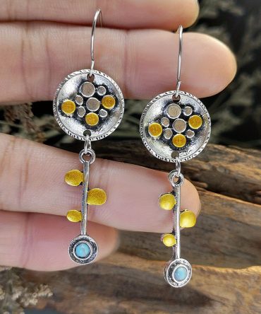 Key Design Inlaid With Turquoise Decor Vintage Dangle Earrings Zinc Alloy Jewelry Exquisite Female Gift