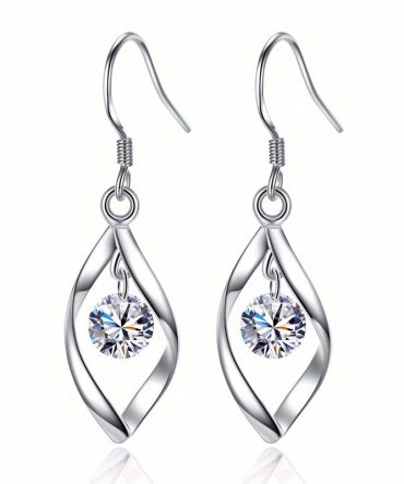 Zircon Decor Silvery Earrings, Bohemian Rotating Tassel Drop Earrings Jewelry For Women