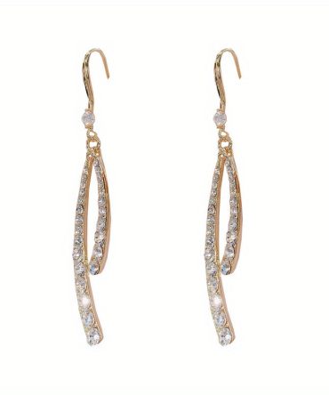 Full Sparkling Rhinestone Decor Golden / Silvery Dangle Earrings Luxury Elegant Style Alloy Jewelry Exquisite Gift For Women Girls