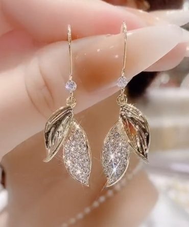 Leaf Full Of Rhinestones Ear Hook Earrings For Women Girls