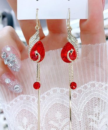 Elegant Retro Peacock Crystal Earrings Tassel Long Bridal Earrings Jewelry Gift