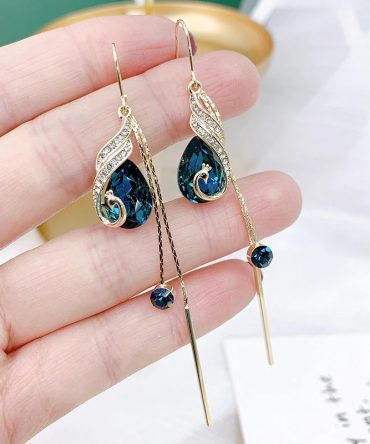 Elegant Retro Peacock Crystal Earrings Tassel Long Bridal Earrings Jewelry Gift