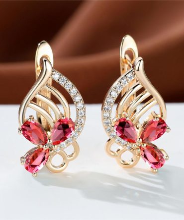 Fashion Golden Color Butterfly Hollow Earrings For Women Teardrop Cut Aqua Stone Drop Earrings Engagement Gifts Anniversary Jewelry