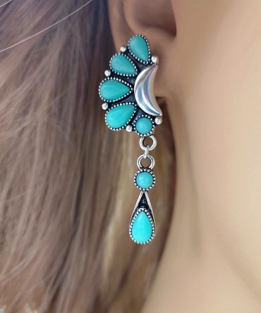 Half Moon & Water Drop Shape Turquoise Jade Earrings Retro Exaggerated Jewelry