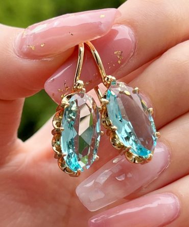 18K Gold Plated Chic Bridal Wedding Dangle Earrings Oval Faux Gemstone Earrings Women's Jewelry Gifts