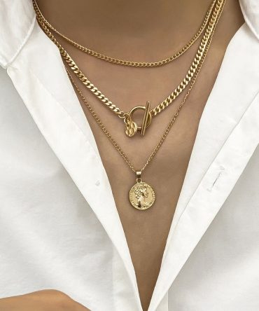 3pcs Men's Vintage Roman Coin Disc Pendant Multilayer Necklace Set