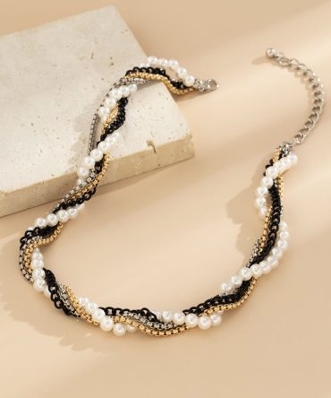1 Piece Vintage Mix And Match Pearl Chain Single Layer Necklace Clavicle Chain