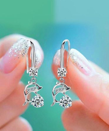 925 Silver Plating Cute White Dolphin Drop Earrings For Women Animal Earrings Jewelry