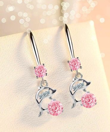 925 Silver Plating Cute White Dolphin Drop Earrings For Women Animal Earrings Jewelry